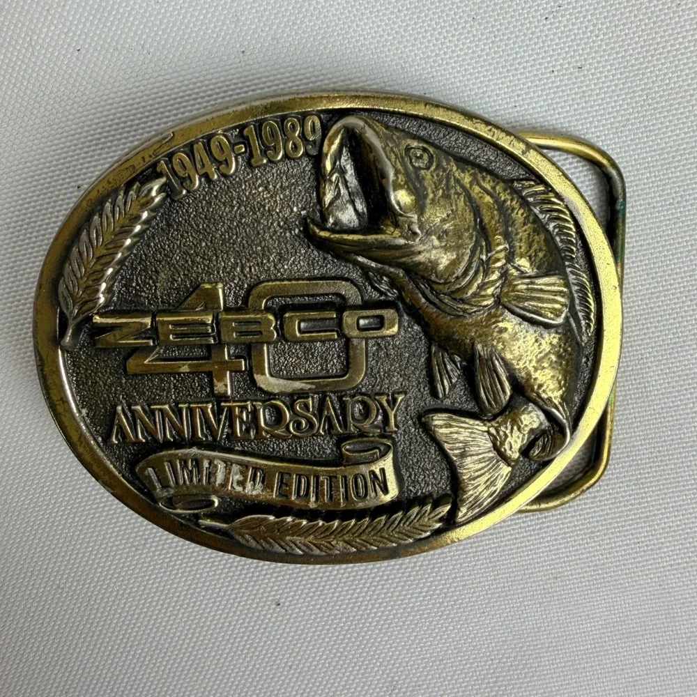 Zebco 40th Anniversary Belt‎ Buckle 1949-1989 Limited Edition Bass Fishing Brass